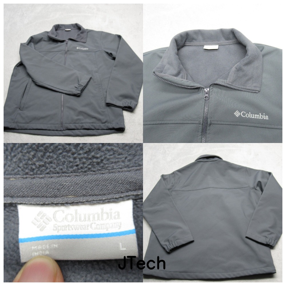 Columbia Jacket Men Large Gray Fleece Lined Full Zip Softshell Outdoor Hiking